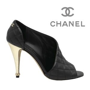 CHANEL Quilted Matelassé Leather Peep Toe D'Orsay Heels